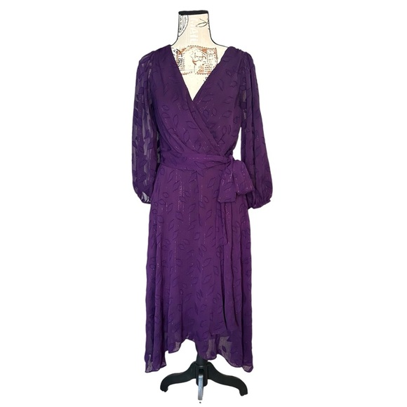 DKNY dark purple hi-lo crossover v-neck tied dress size 4 - Picture 1 of 11